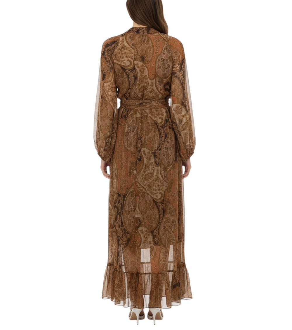 Brown Paisley V Neck Maxi Dress 2