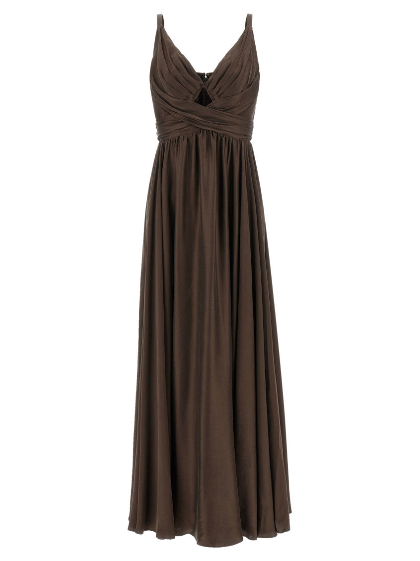 Brown V Neck Full Length Dress 1