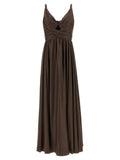 Brown V Neck Full Length Dress 1