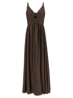 Brown V Neck Full Length Dress 1