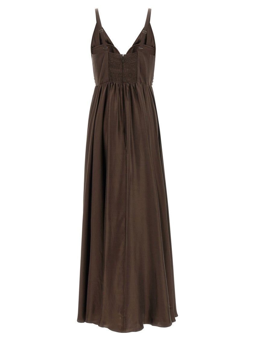 Brown V Neck Full Length Dress 2