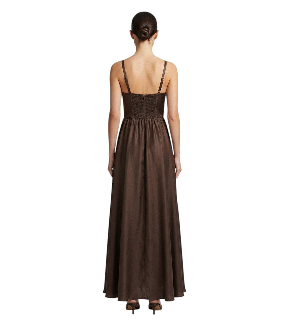 Brown V Neck Full Length Dress 4