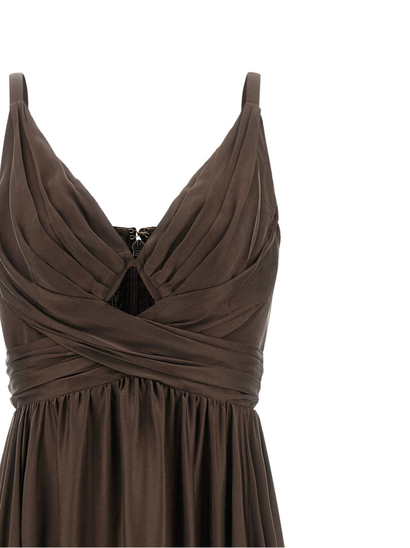 Brown V Neck Full Length Dress 5