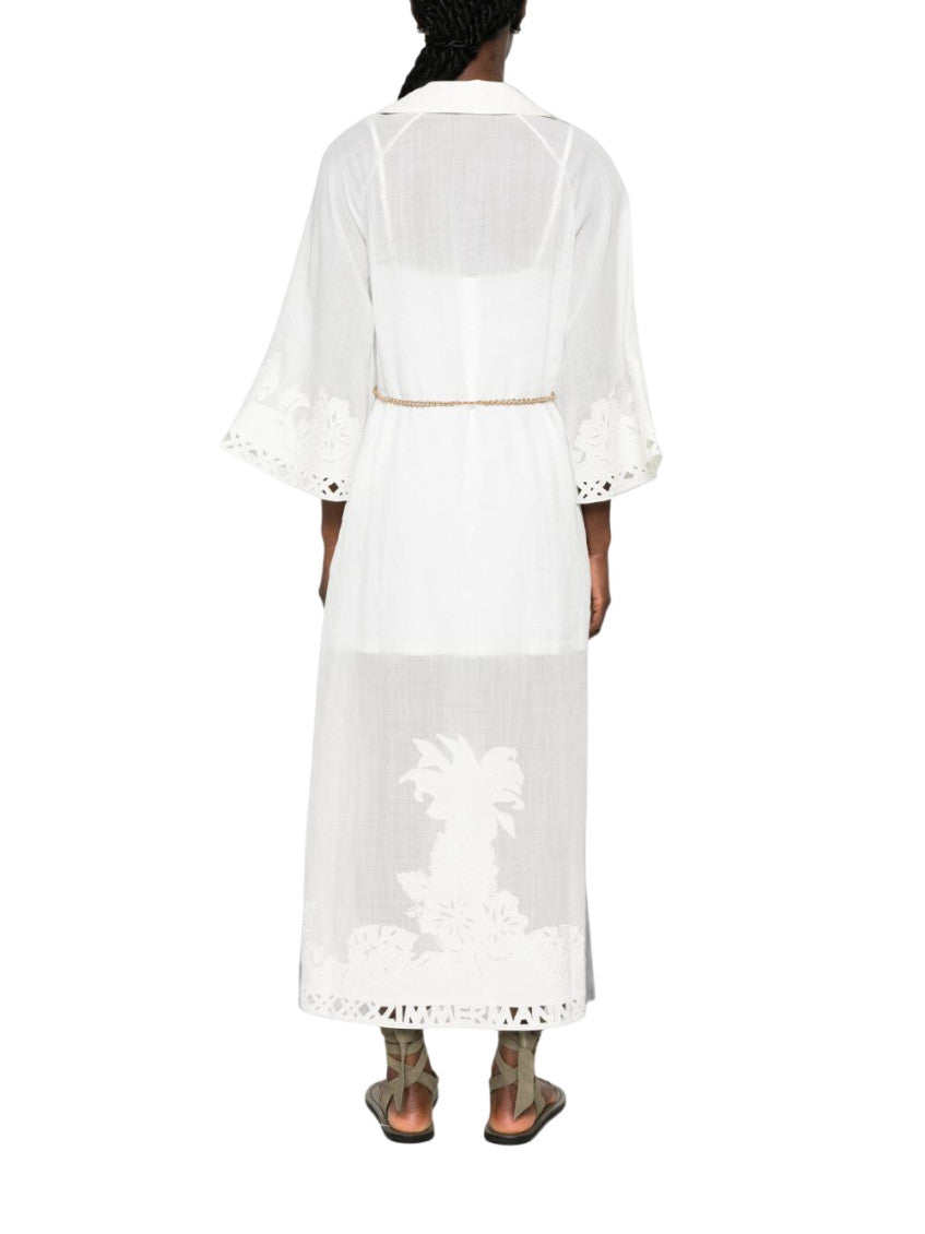 White Embroidered V Neck Midi Dress 3