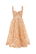 Peach Floral Sweet Heart Neck Dress 1