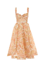 Peach Floral Sweet Heart Neck Dress 1