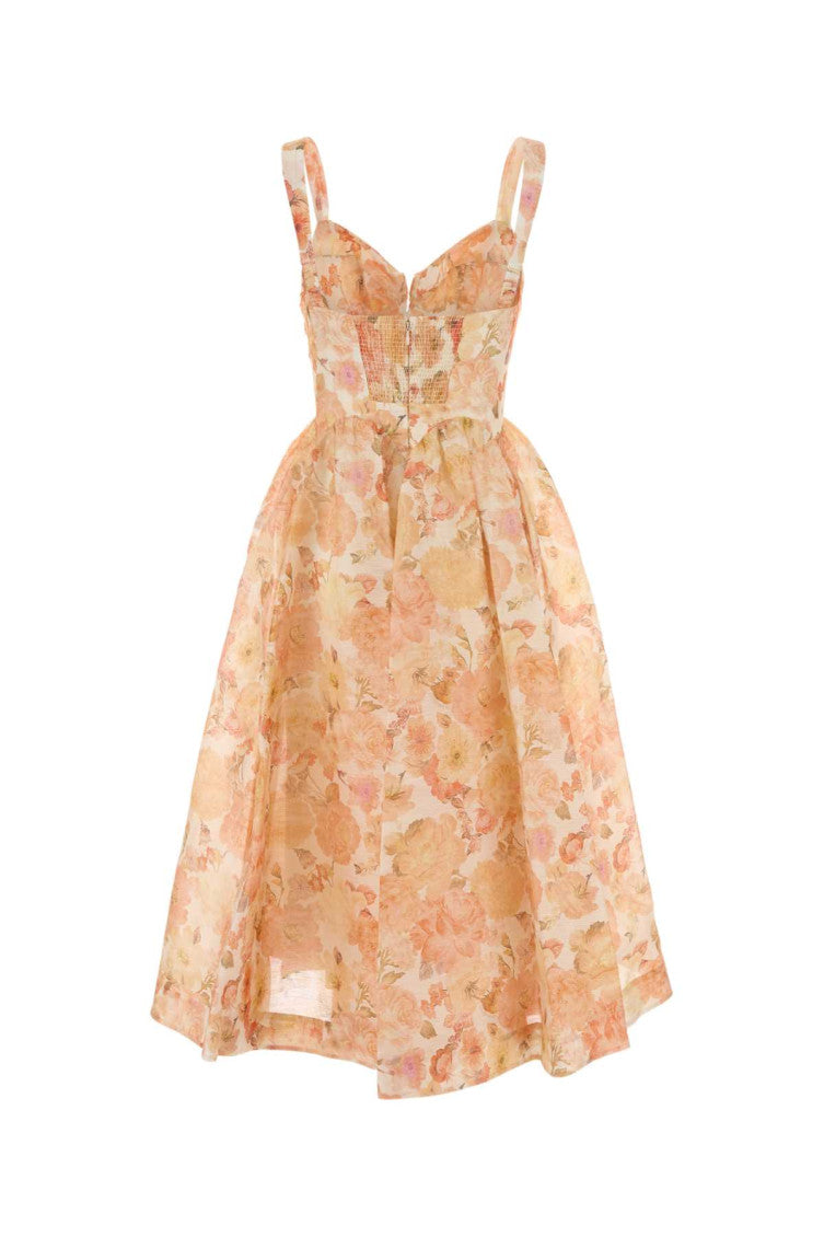 Peach Floral Sweet Heart Neck Dress 2