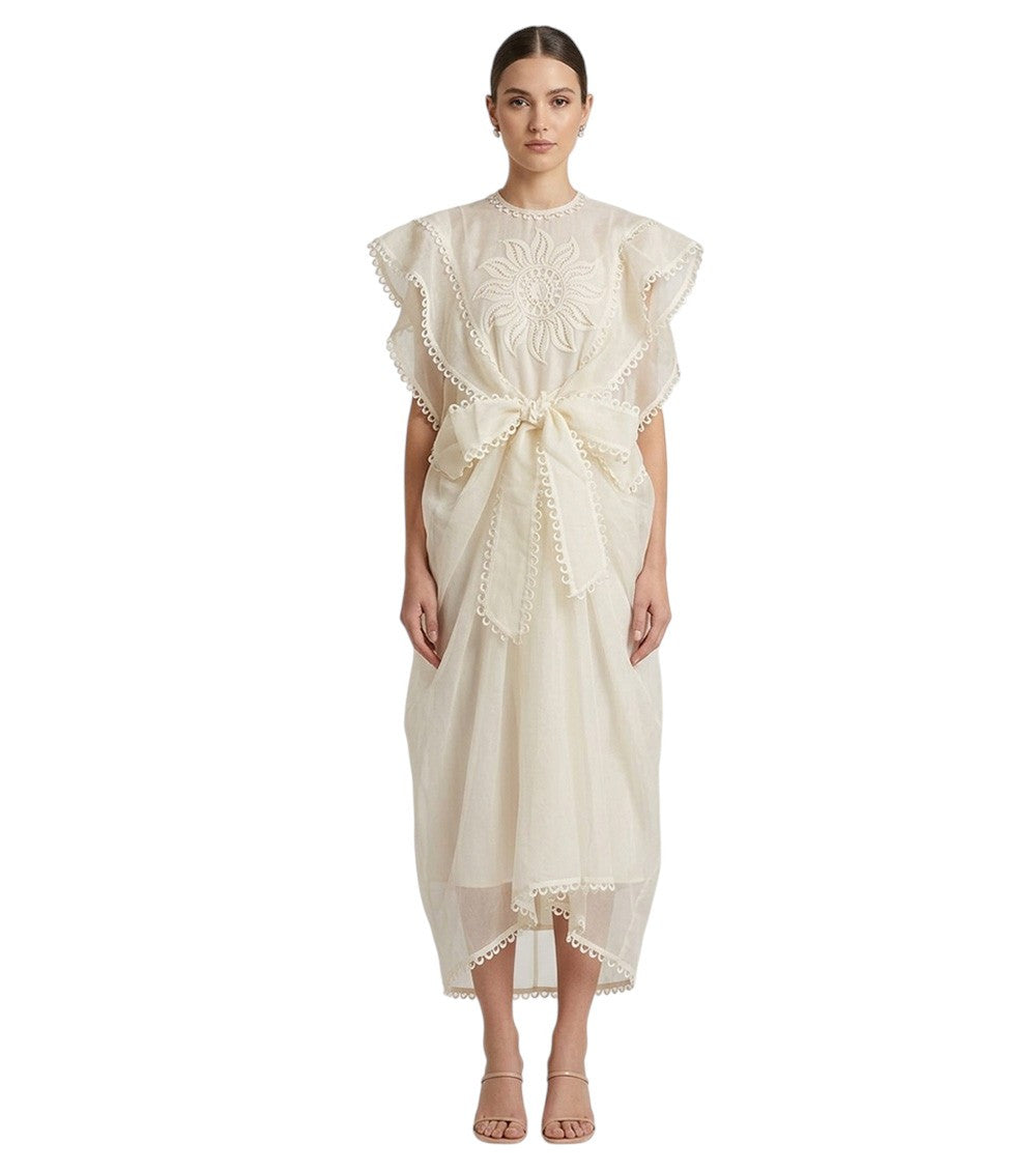White Embroidered Round Neck Maxi Dress 3