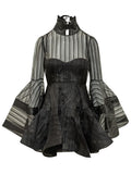 Black Stripes Mock Collar Mini Dress 1