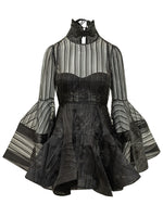 Black Stripes Mock Collar Mini Dress 1