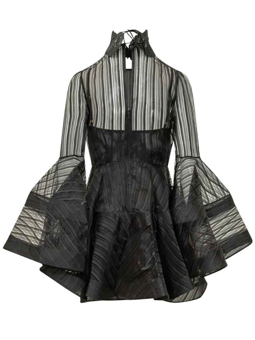 Black Stripes Mock Collar Mini Dress 2