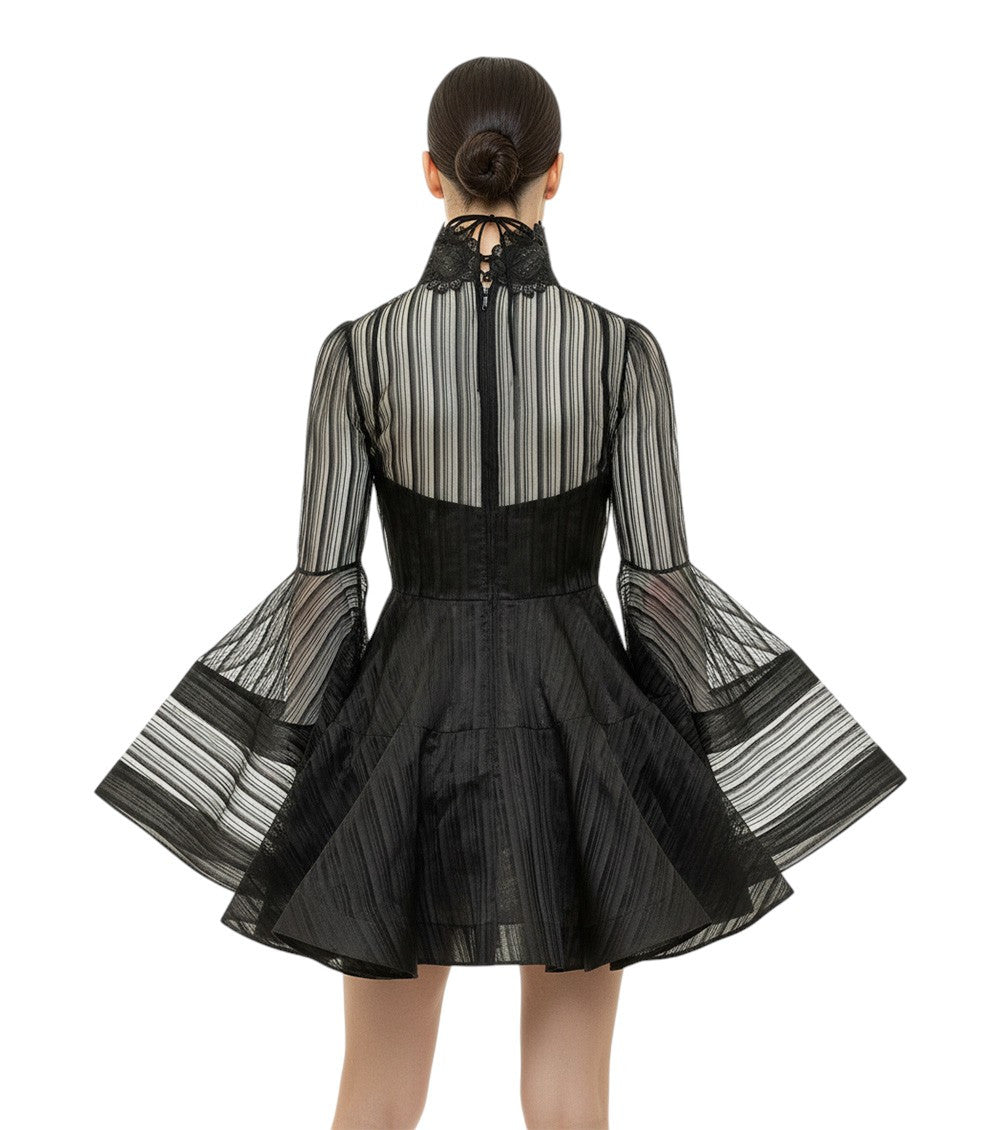 Black Stripes Mock Collar Mini Dress 4