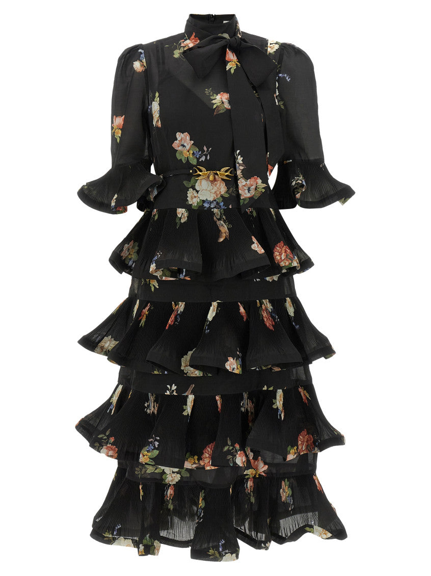 Black Floral High Collar Midi Dress 1