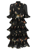 Black Floral High Collar Midi Dress 1