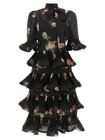 Black Floral High Collar Midi Dress 1