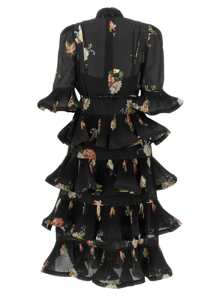 Black Floral High Collar Midi Dress 2