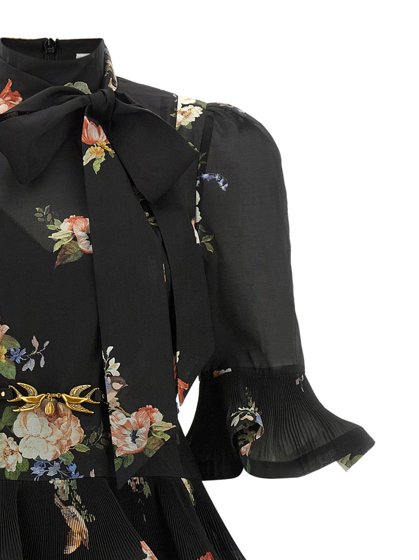 Black Floral High Collar Midi Dress 5