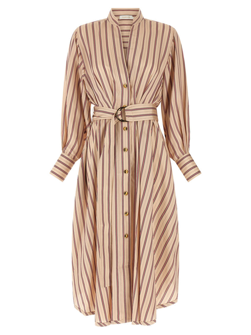 Beige Striped Mandarin Collar Dress 1