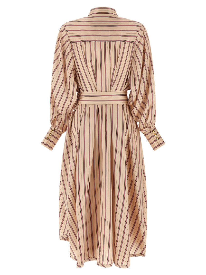 Beige Striped Mandarin Collar Dress 2