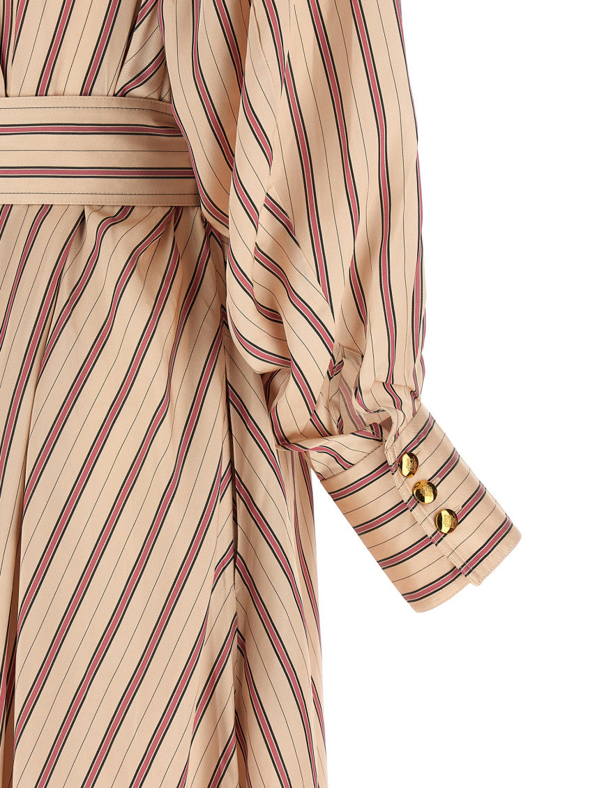 Beige Striped Mandarin Collar Dress 6