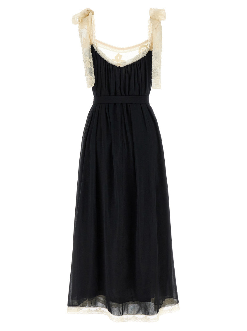 BlackWhite Lace V Neck Maxi Dress 2