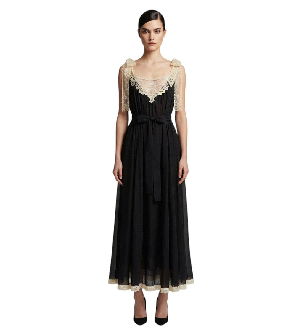BlackWhite Lace V Neck Maxi Dress 3