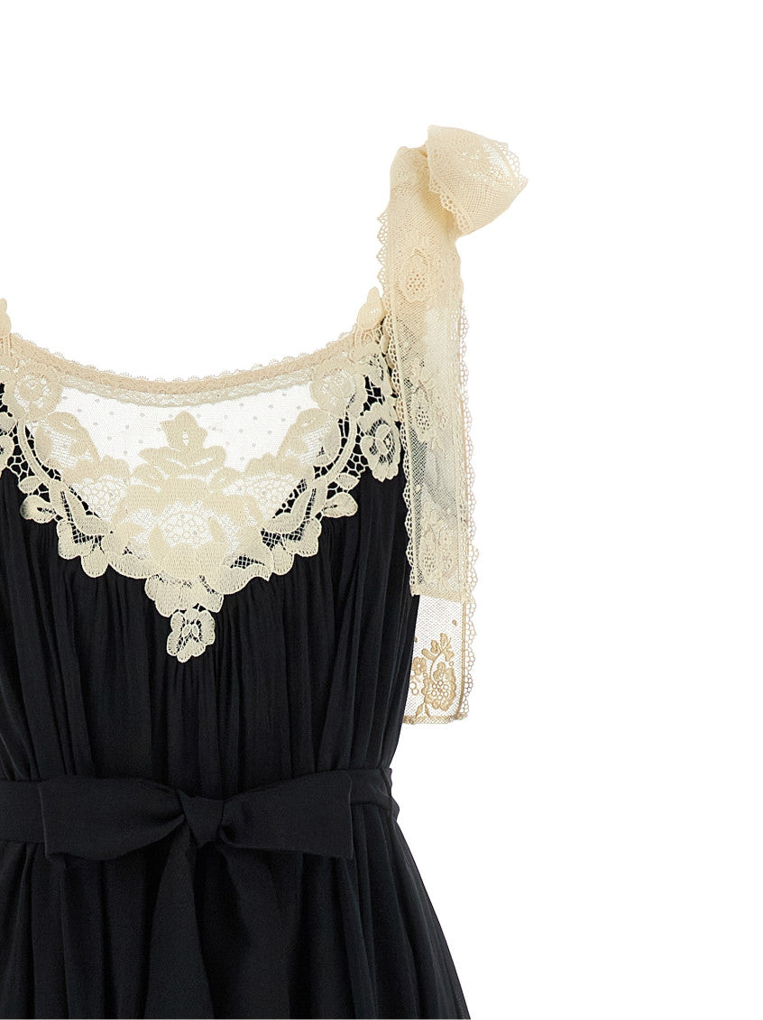 BlackWhite Lace V Neck Maxi Dress 5
