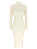 White Textured Mock Collar Midi Dress 1