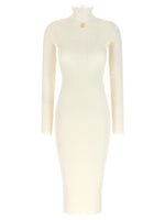 White Textured Mock Collar Midi Dress 1