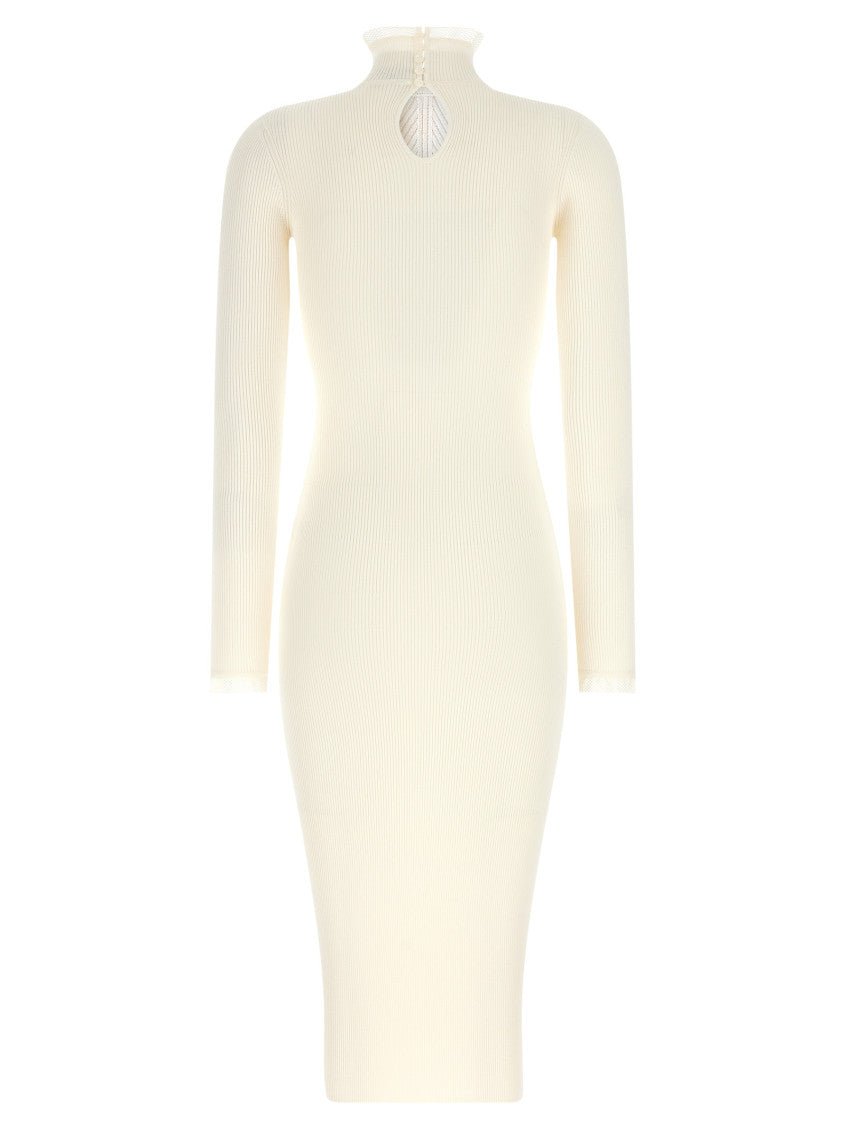 White Textured Mock Collar Midi Dress 2