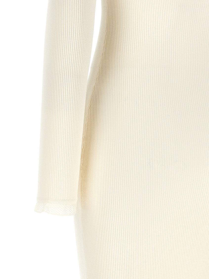 White Textured Mock Collar Midi Dress 6