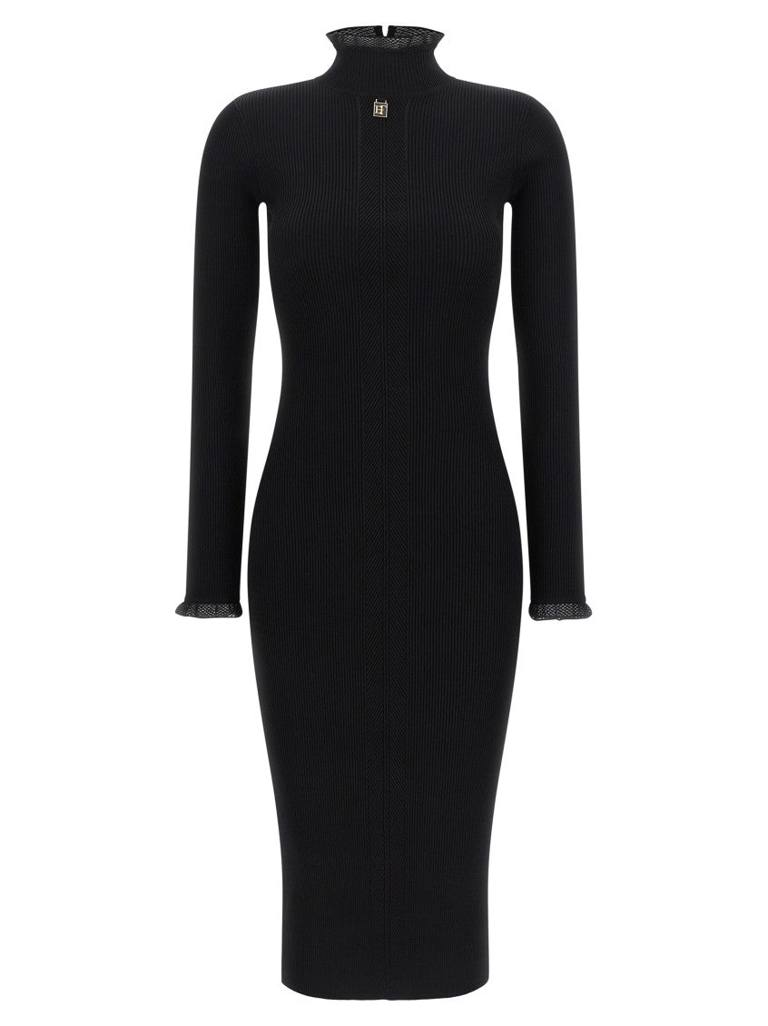 Black Textured Mock Collar Dress 1