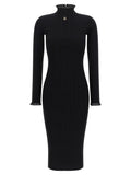 Black Textured Mock Collar Dress 1