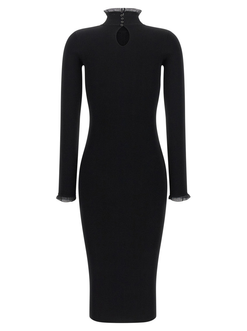 Black Textured Mock Collar Dress 2