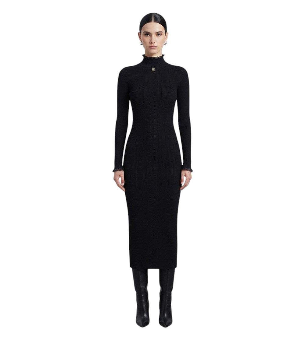 Black Textured Mock Collar Dress 3