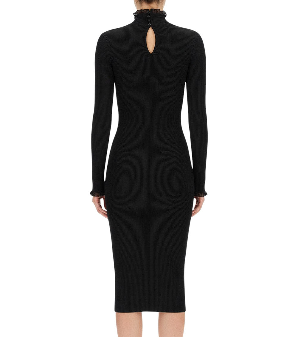 Black Textured Mock Collar Dress 4