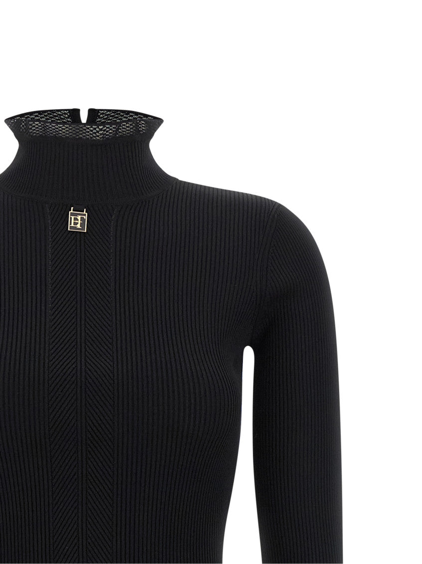 Black Textured Mock Collar Dress 5