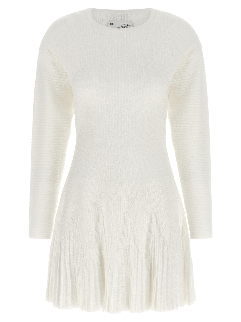 White Textured Crew Neck Mini Dress 1