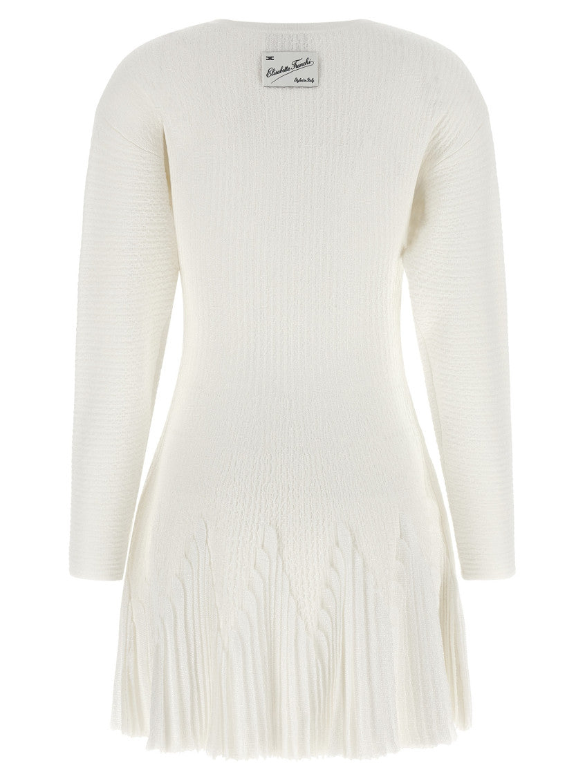 White Textured Crew Neck Mini Dress 2