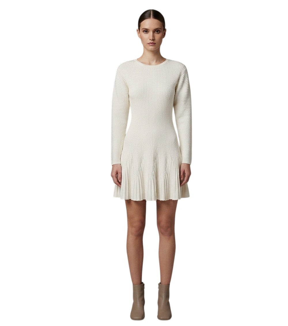 White Textured Crew Neck Mini Dress 3