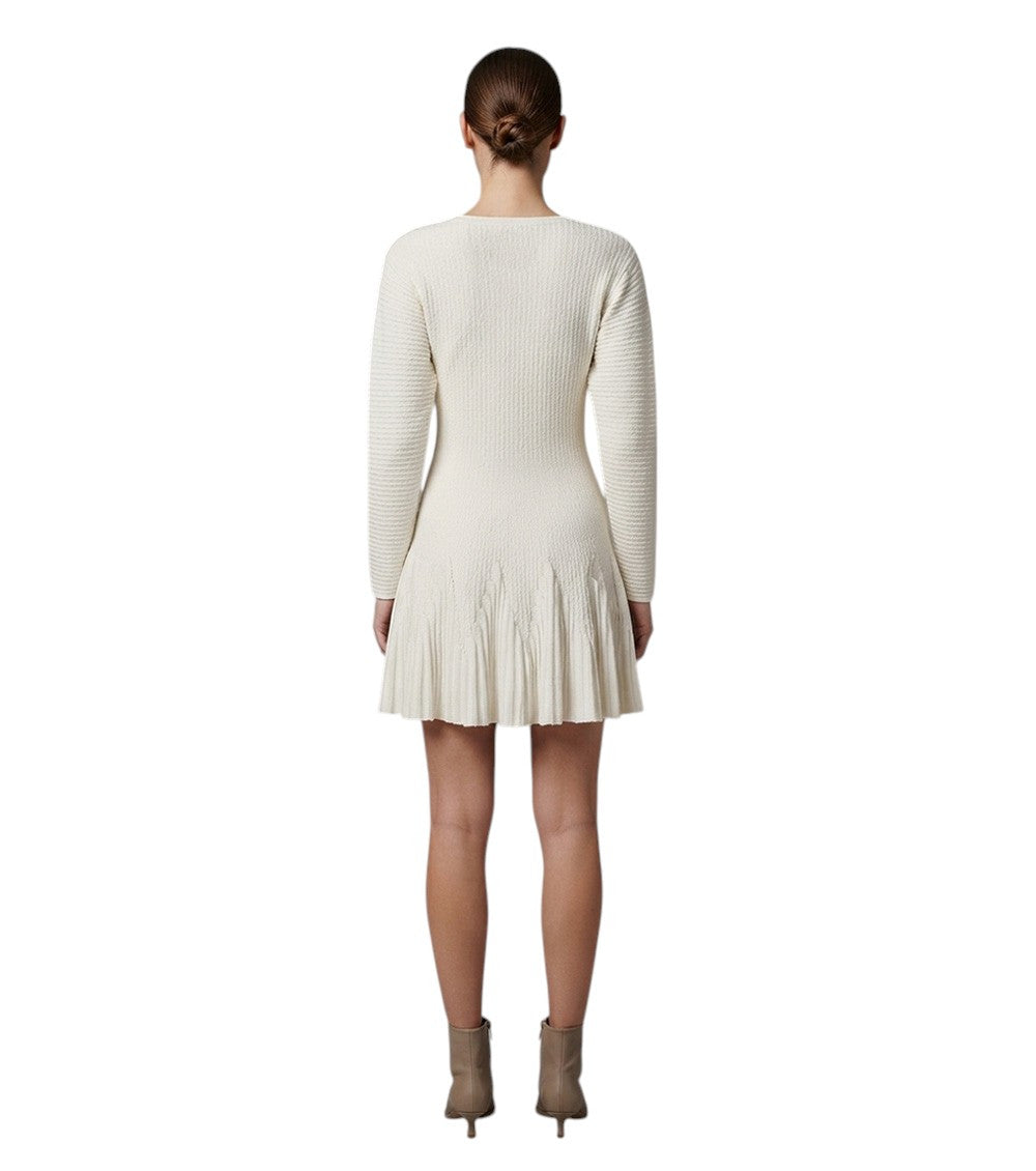 White Textured Crew Neck Mini Dress 4