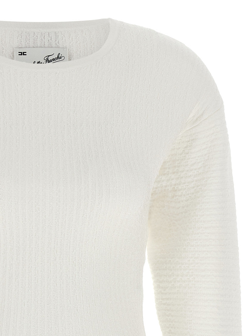 White Textured Crew Neck Mini Dress 5