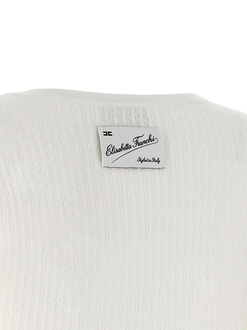 White Textured Crew Neck Mini Dress 6