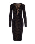Black Jacquard V Neck Dress 1