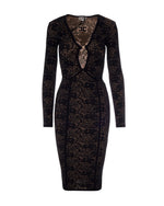 Black Jacquard V Neck Dress 1