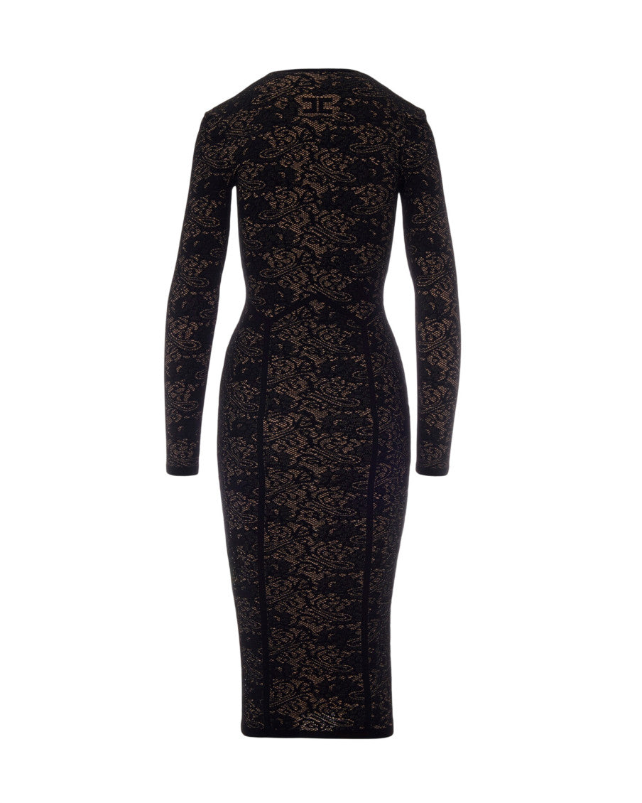 Black Jacquard V Neck Dress 2