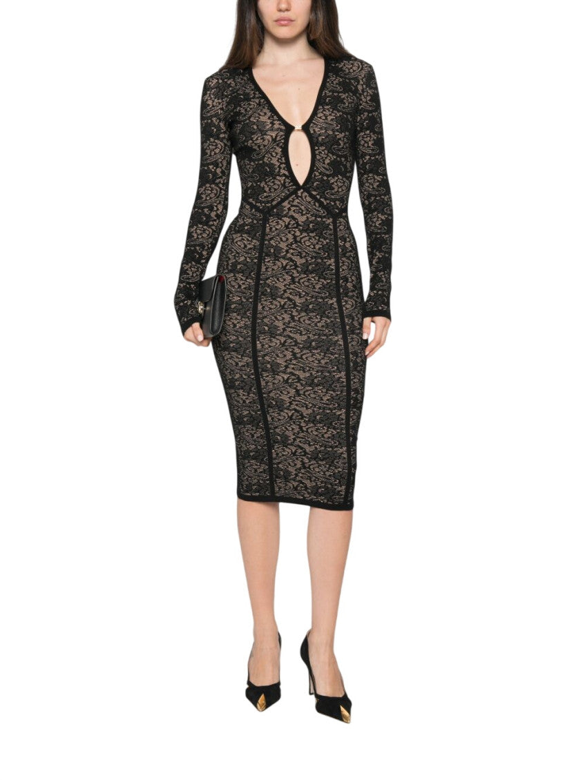 Black Jacquard V Neck Dress 3