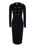 Black Textured V Neck Midi Dress 1