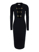 Black Textured V Neck Midi Dress 1