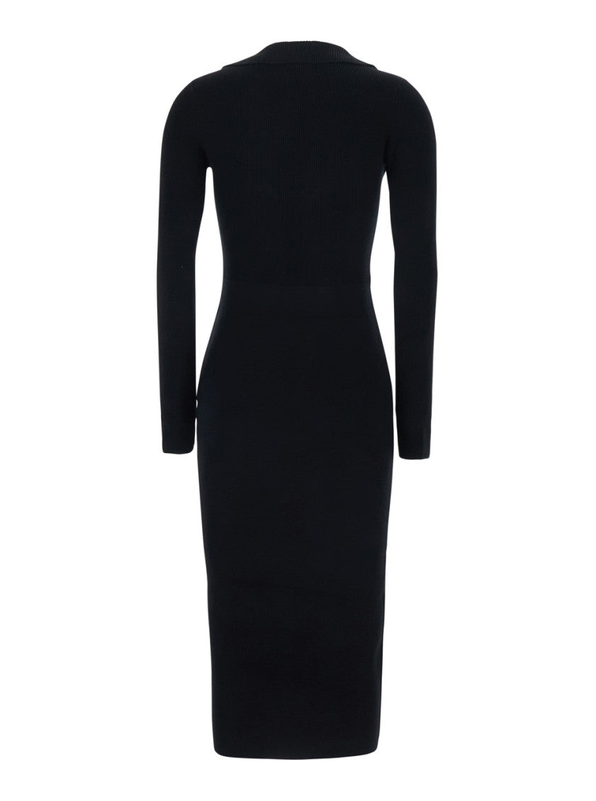 Black Textured V Neck Midi Dress 2